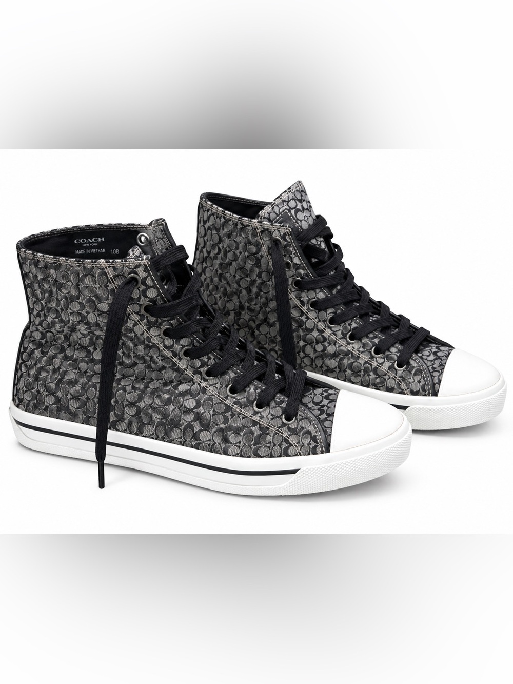 Coach Bianca Black Signature High-Top Sneakers with White Toe